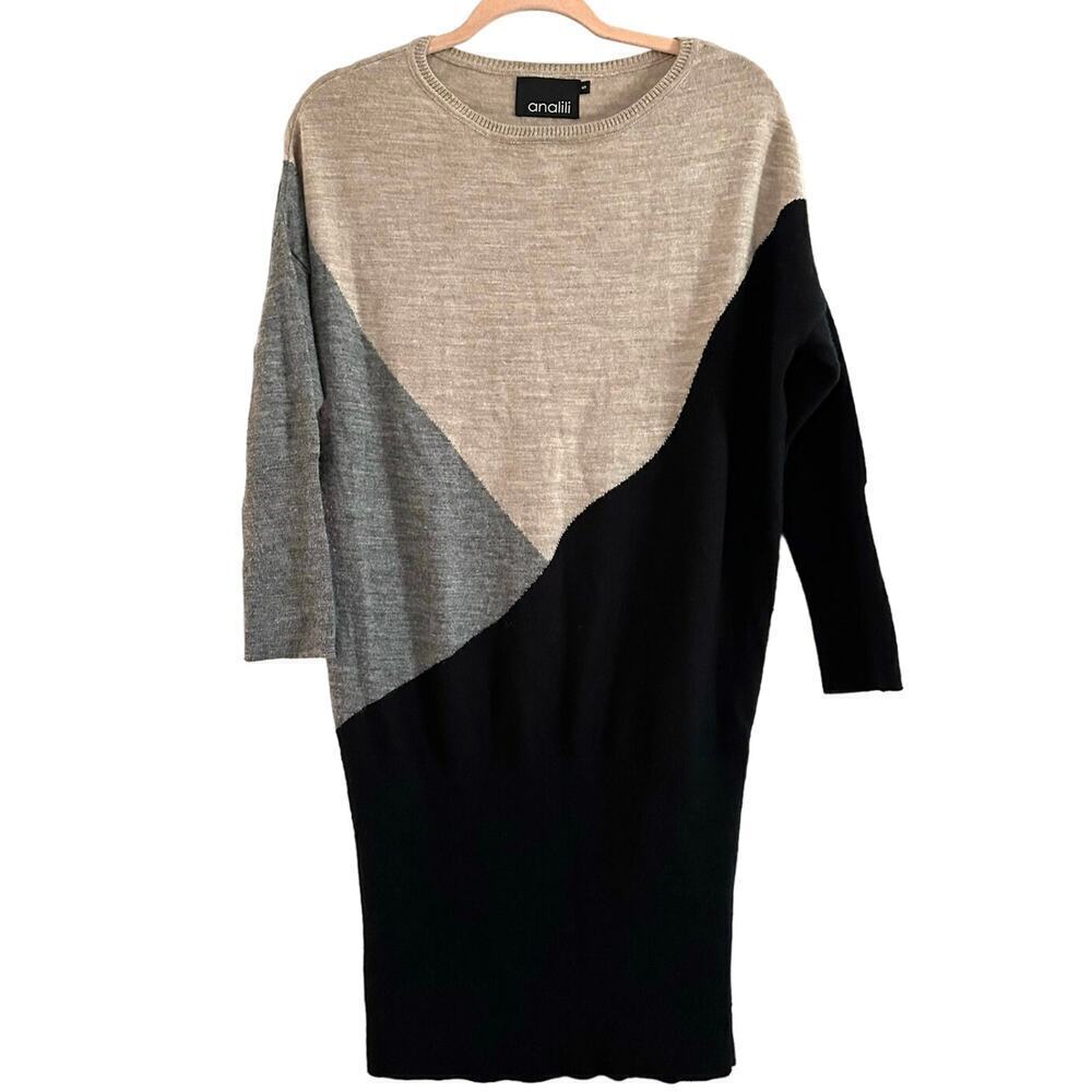 ANALILI Neutral Colorblock Knit Sweater Dress - Sz Small